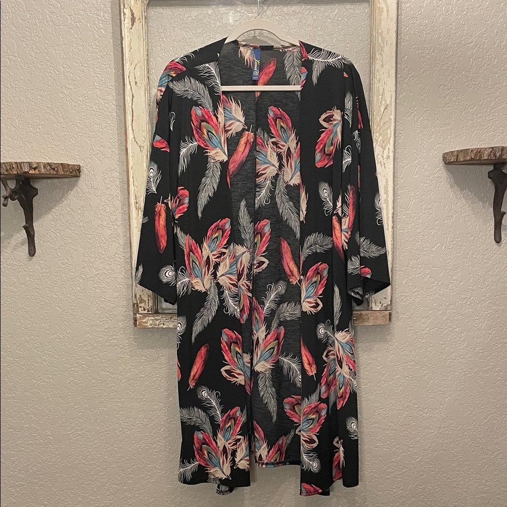 Floral Feather Print Kimono